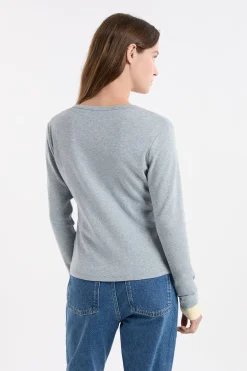 T-shirt boutonné à manches longues en coton