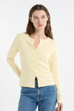 T-shirt boutonné à manches longues en coton