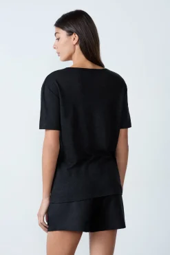T-shirt col V 100% lin