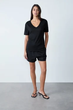 T-shirt col V 100% lin