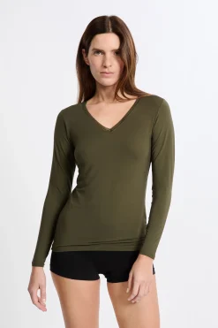 T-shirt col V maille thermique