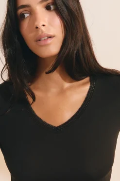 T-shirt col V maille thermique