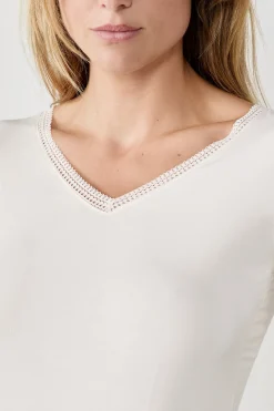 T-shirt col V maille thermique