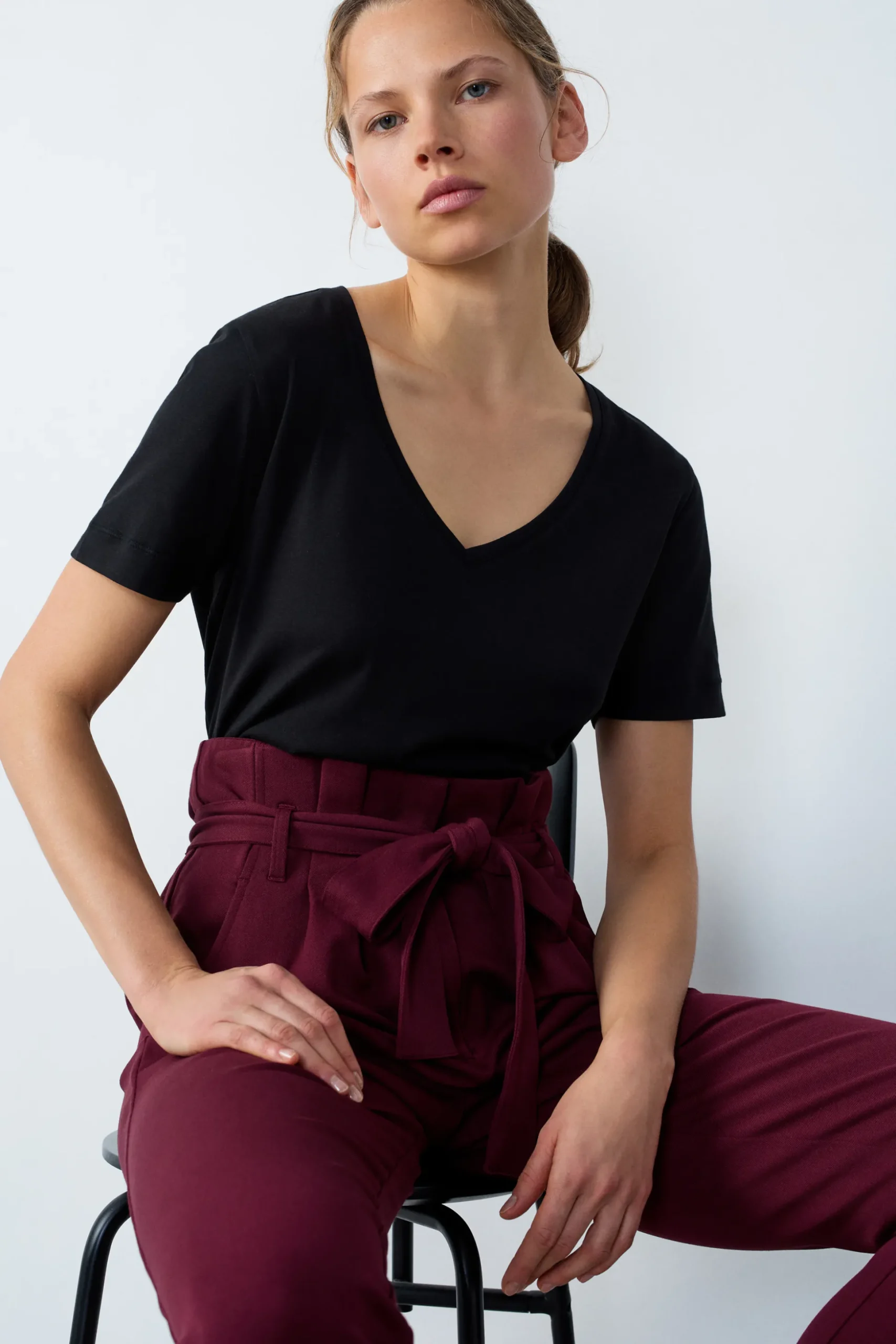 T-shirt col V manches courtes en coton