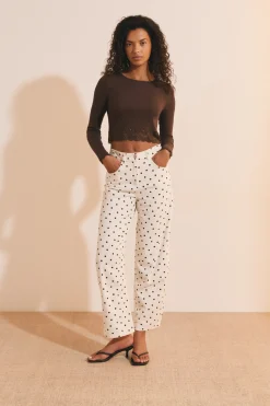 T-shirt court manches longues avec dentelle en coton