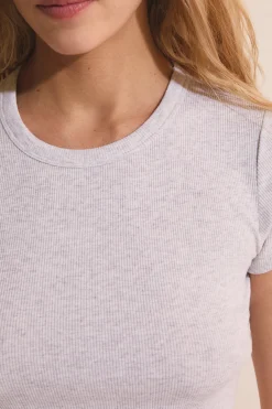 T-shirt de pyjama col rond avec coton côtelé