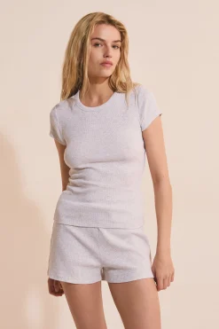 T-shirt de pyjama col rond avec coton côtelé