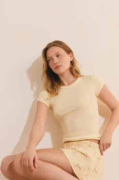T-shirt de pyjama col rond avec coton côtelé