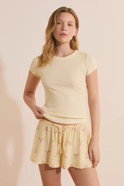 T-shirt de pyjama col rond avec coton côtelé