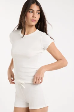 T-shirt de pyjama col rond avec coton côtelé