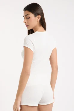 T-shirt de pyjama col rond avec coton côtelé