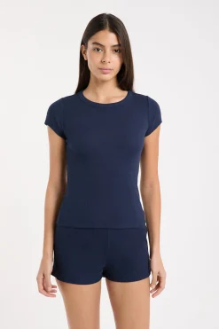 T-shirt de pyjama col rond avec coton côtelé