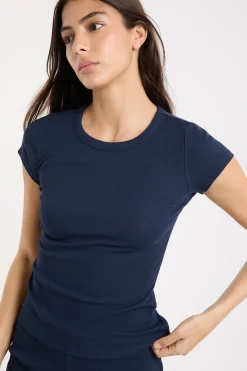 T-shirt de pyjama col rond avec coton côtelé