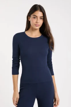 T-shirt de pyjama col rond avec coton côtelé