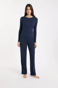 T-shirt de pyjama col rond avec coton côtelé