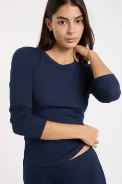 T-shirt de pyjama col rond avec coton côtelé