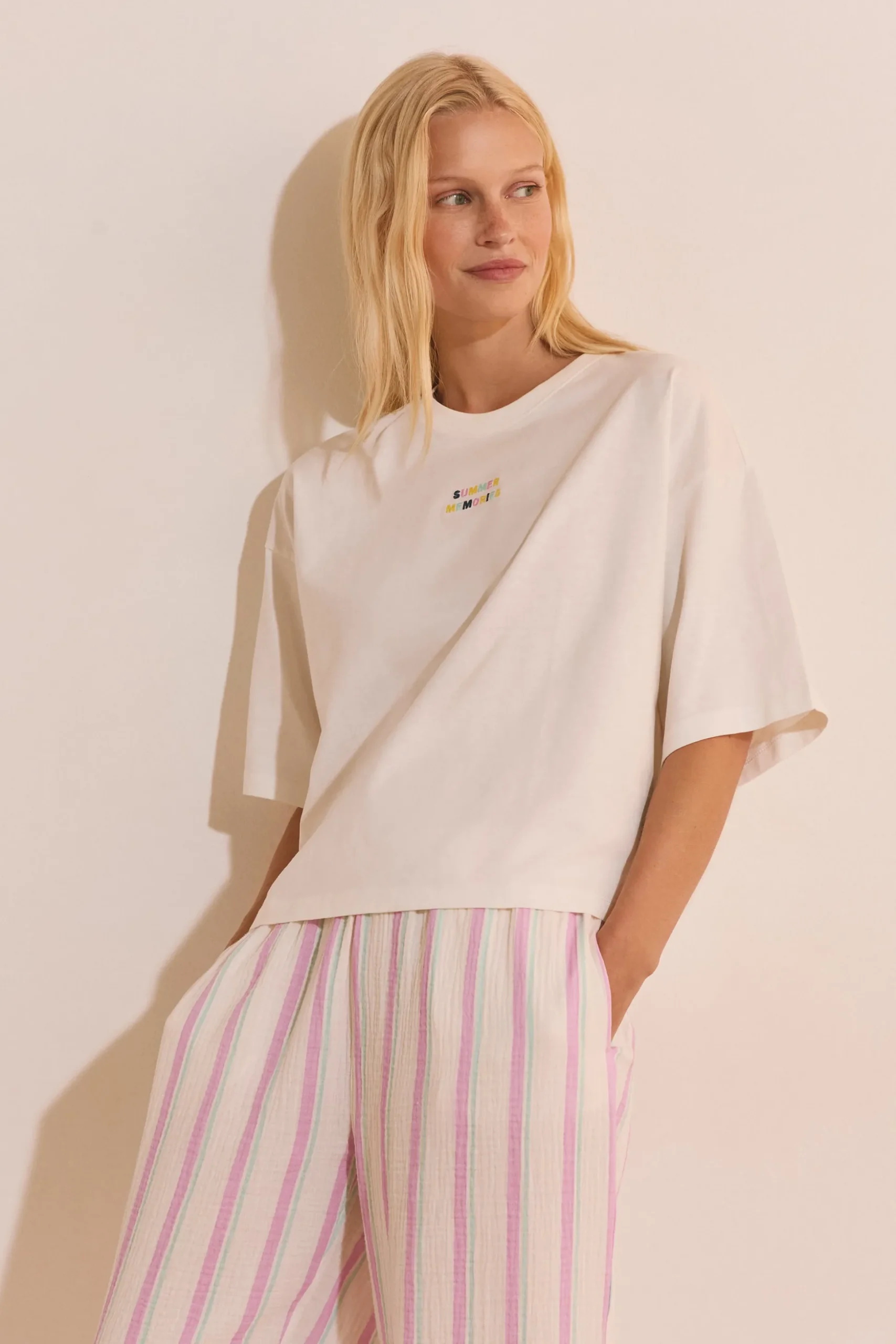 T-shirt de pyjama en coton avec écriture