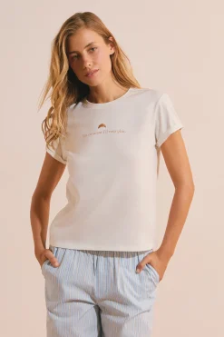 T-shirt de pyjama en coton à imprimé "un croissant s'il vous plaît"