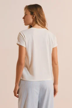 T-shirt de pyjama en coton à imprimé "un croissant s'il vous plaît"