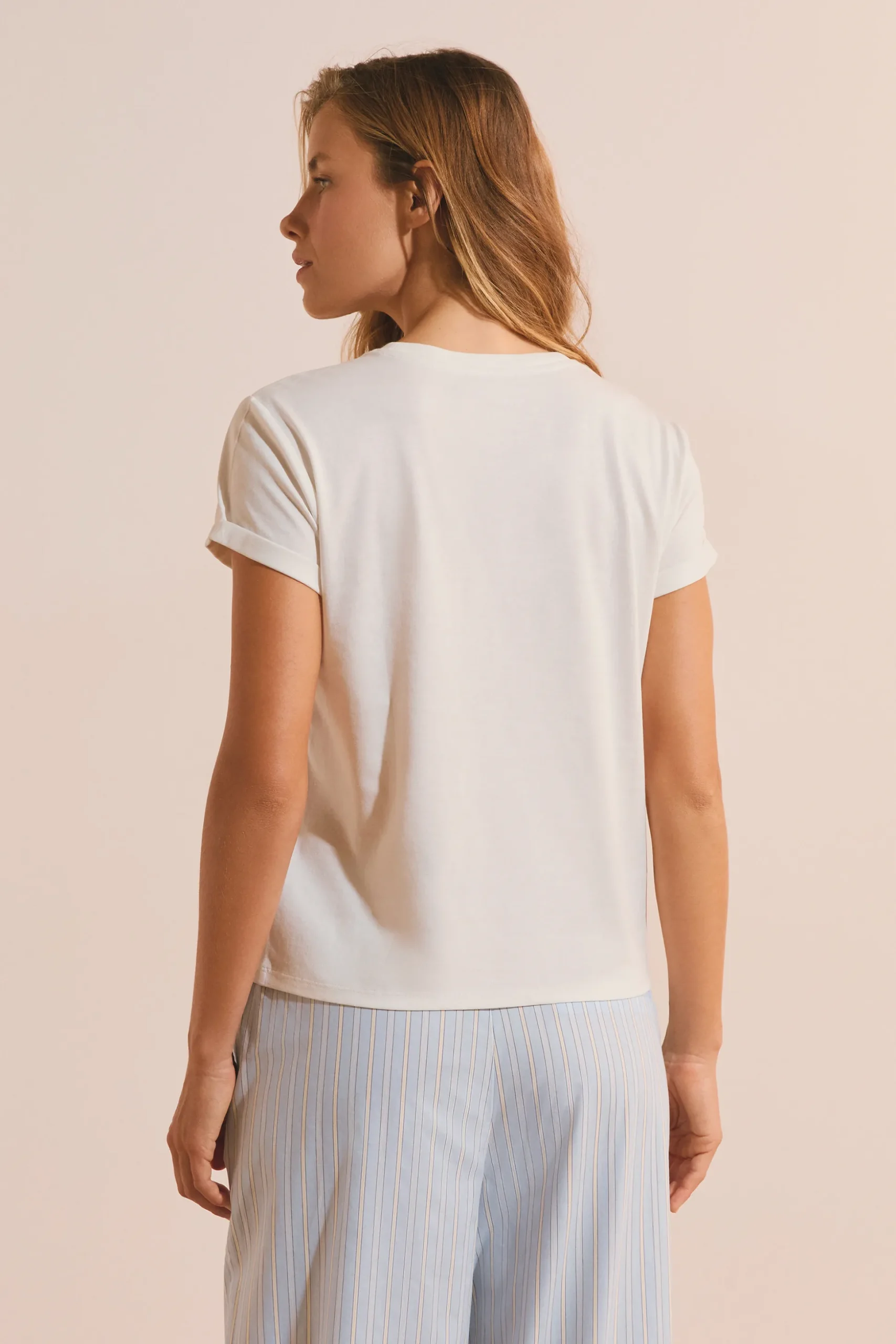 T-shirt de pyjama en coton à imprimé "un croissant s'il vous plaît"