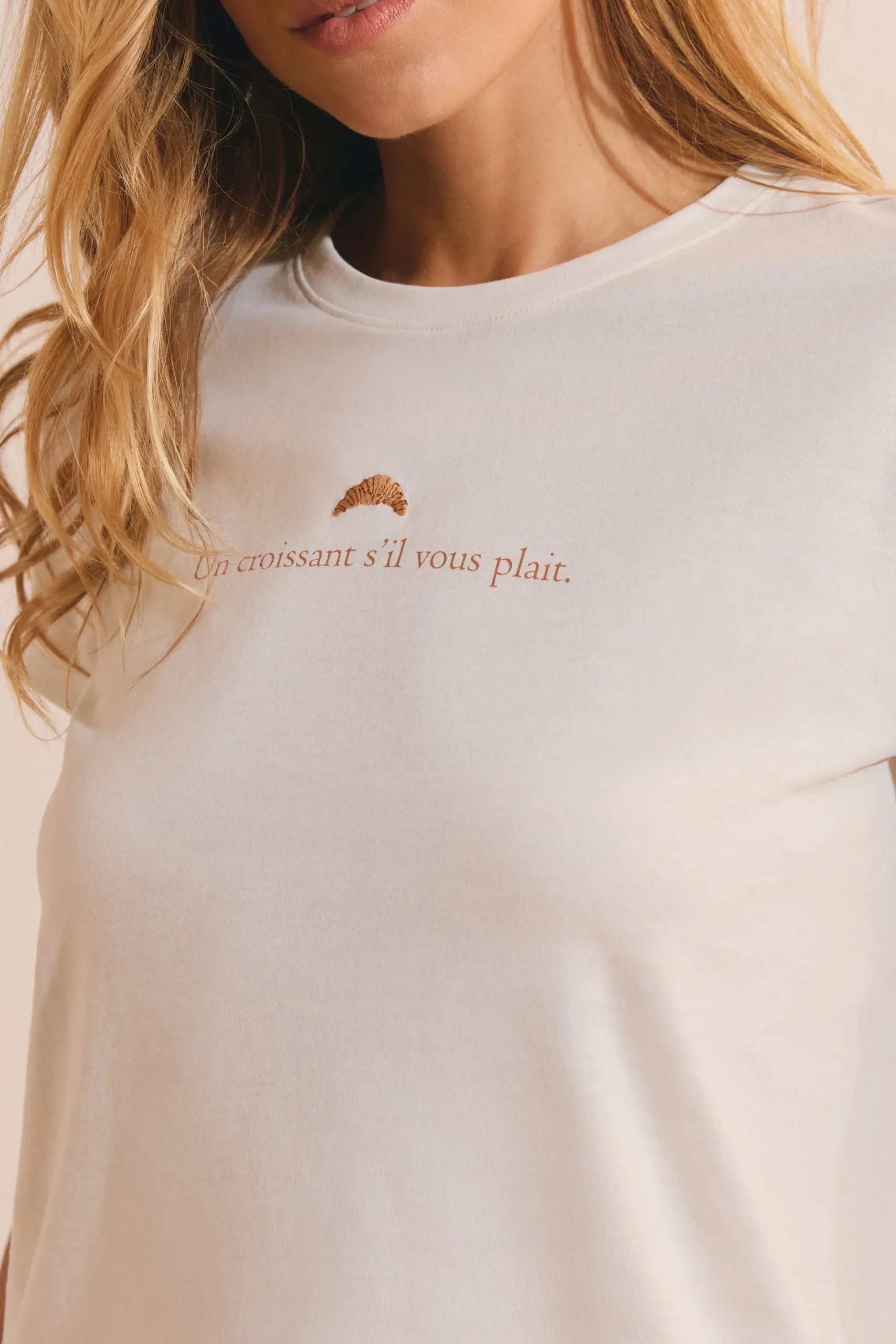 T-shirt de pyjama en coton à imprimé "un croissant s'il vous plaît"