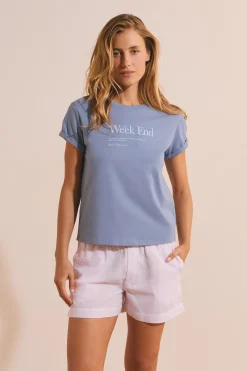 T-shirt de pyjama en coton à inscription "Week End Club"
