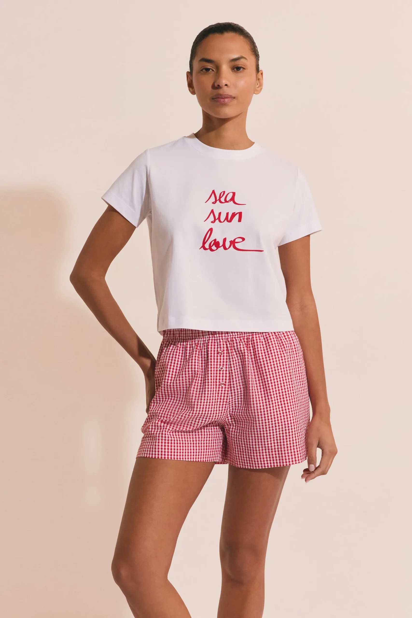 T-shirt de pyjama en coton à inscription "sea sun love