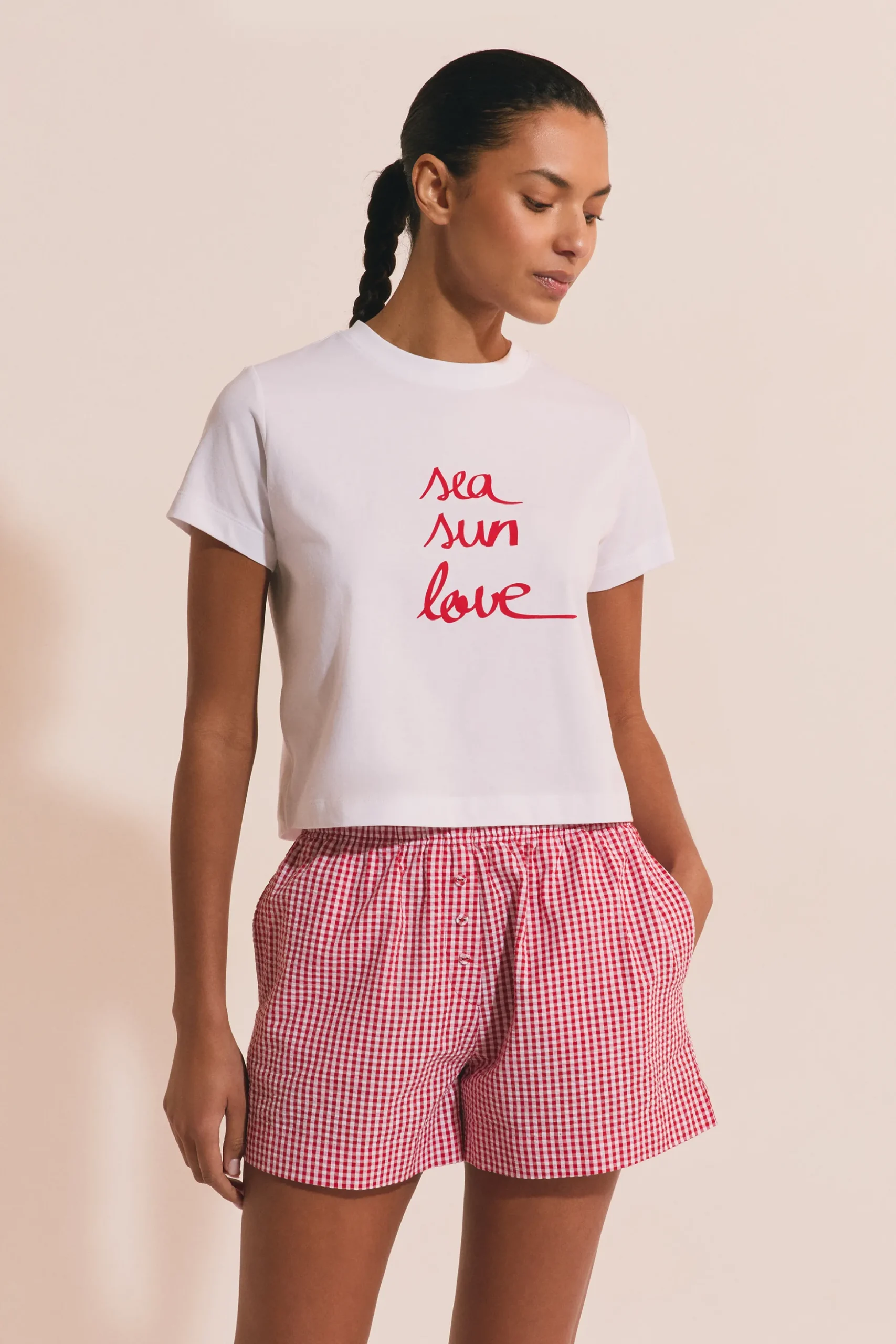 T-shirt de pyjama en coton à inscription "sea sun love