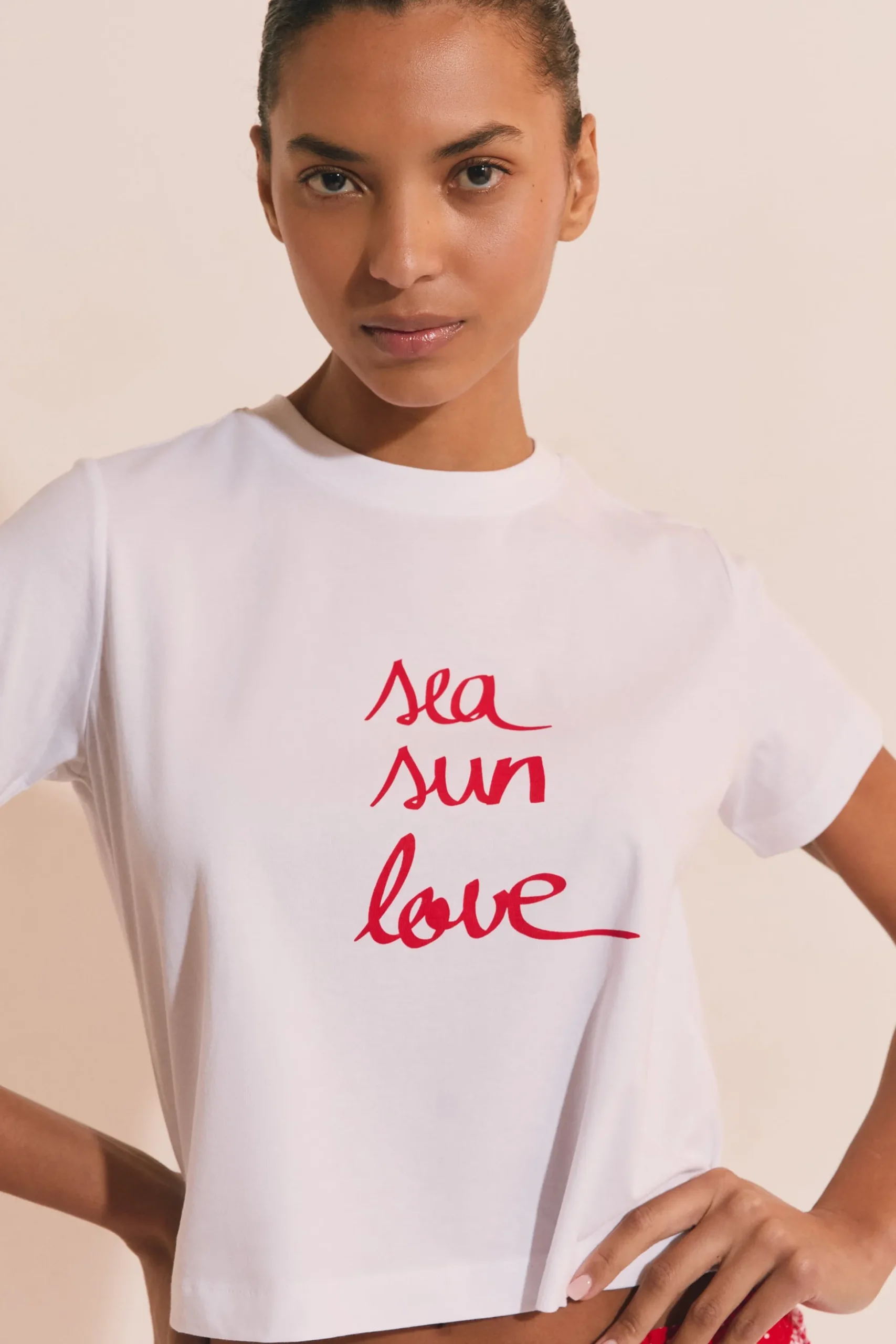 T-shirt de pyjama en coton à inscription "sea sun love