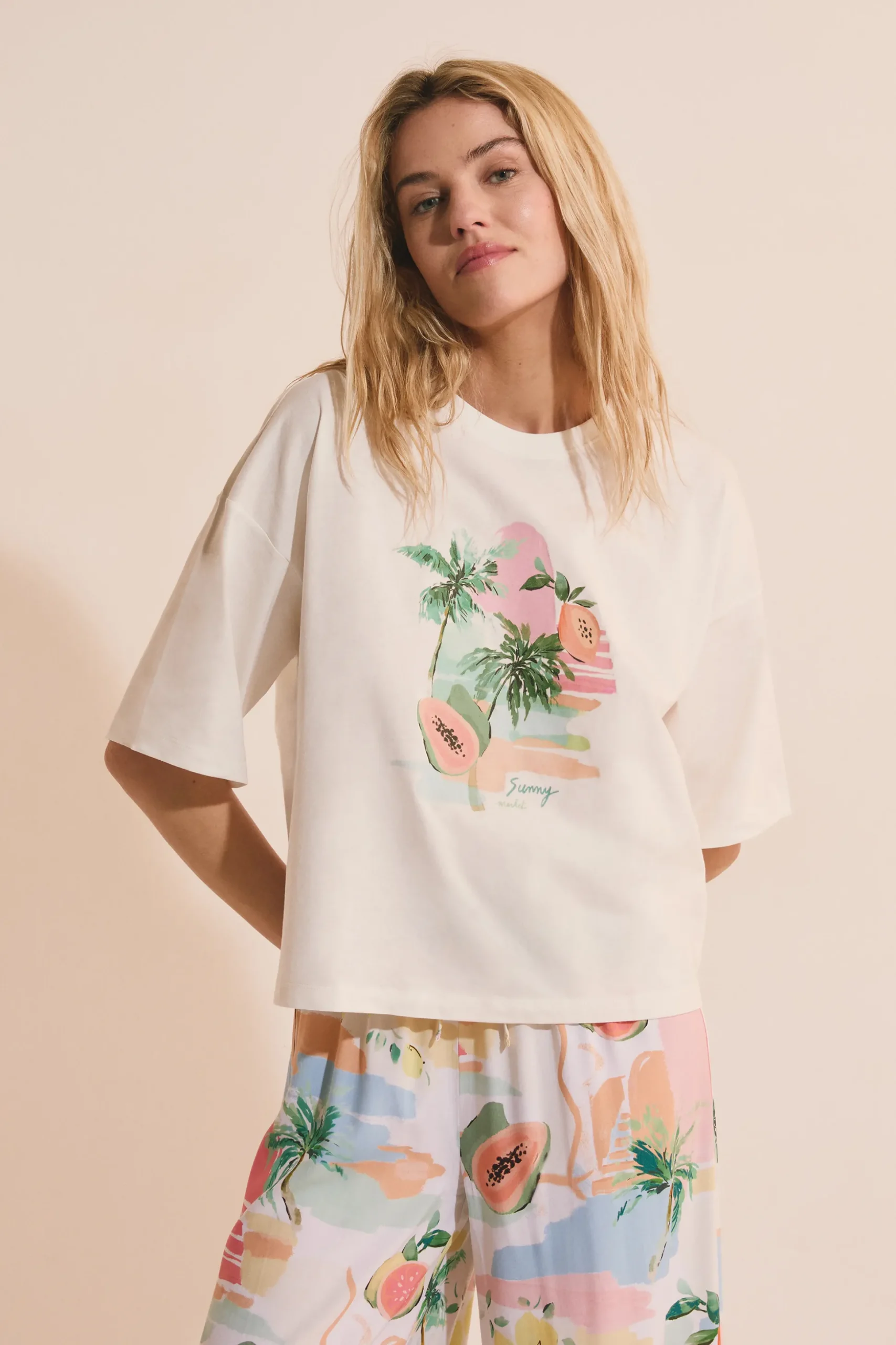 T-shirt de pyjama à imprimé en coton