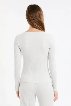 T-shirt de pyjama manches longues côtelé en coton