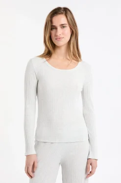 T-shirt de pyjama manches longues côtelé en coton