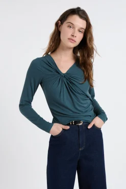 T-shirt effet drapé côtelé