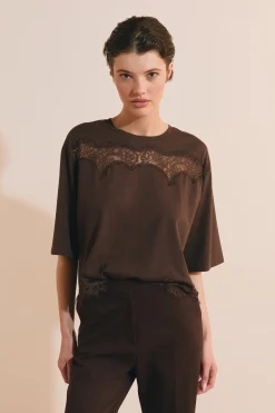 T-shirt en coton avec détail dentelle