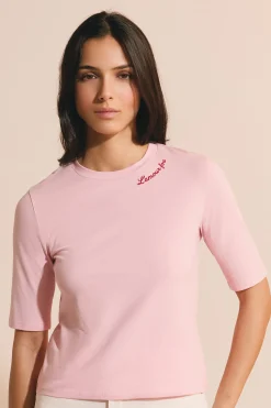 T-shirt en coton brodé manches coudes