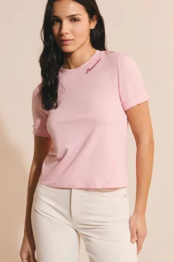 T-shirt en coton brodé manches coudes