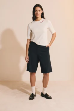 T-shirt en coton brodé manches coudes