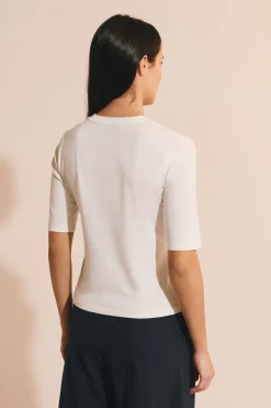T-shirt en coton brodé manches coudes