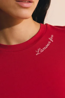 T-shirt en coton brodé manches coudes