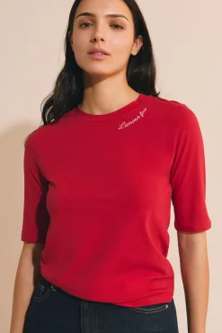 T-shirt en coton brodé manches coudes