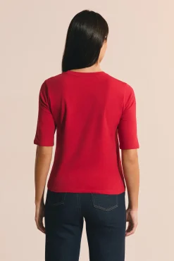T-shirt en coton brodé manches coudes