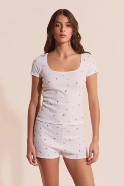 T-shirt gaufré en coton à motifs fruits