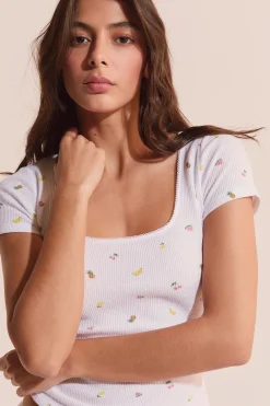 T-shirt gaufré en coton à motifs fruits