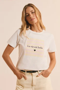 T-shirt manches courtes avec inscription "la vie est belle