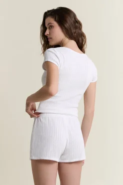 T-shirt manches courtes en coton pointelle