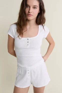 T-shirt manches courtes en coton pointelle