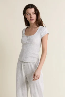 T-shirt manches courtes en coton pointelle