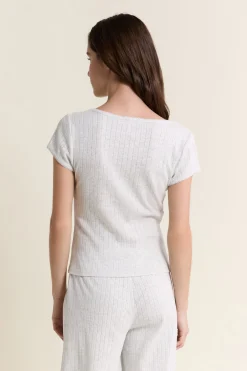 T-shirt manches courtes en coton pointelle