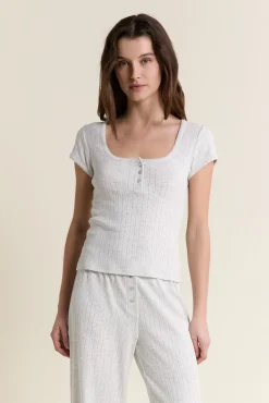 T-shirt manches courtes en coton pointelle