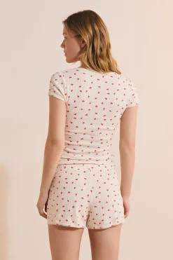 T-shirt manches courtes en pointelle à motifs fraises